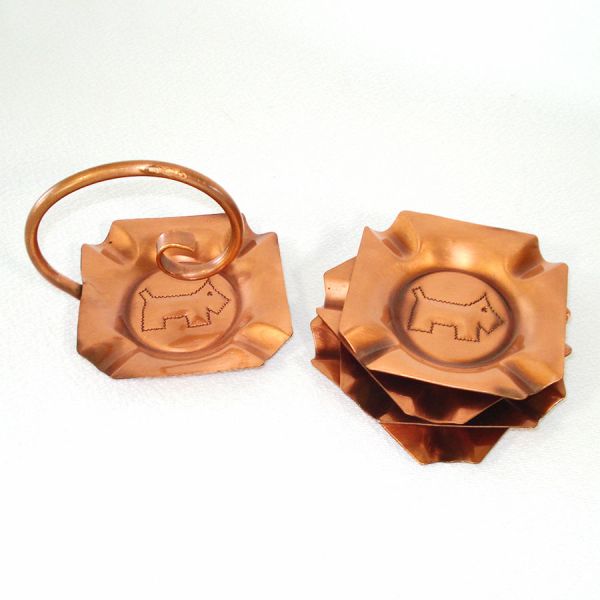 Gregorian Solid Copper Scottie Dog Ashtray Set With Holder #3