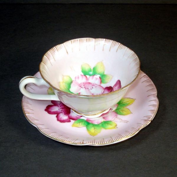 Pink Hibiscus Flower Hand Painted Porcelain Tea Cup and Saucer #2