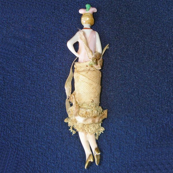 Miniature German Art Deco Flapper Half Doll With Legs #3