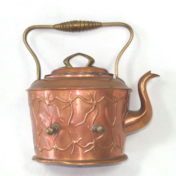 Antique German Jugendstil Copper Spirit Kettle #3