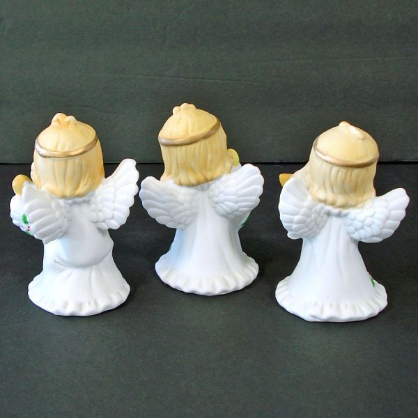 Boxed Set Bisque Christmas Holly Angels Figurines #3