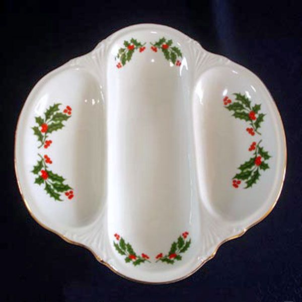 Christmas Holly Porcelain 3 Section Divided Serving Dish