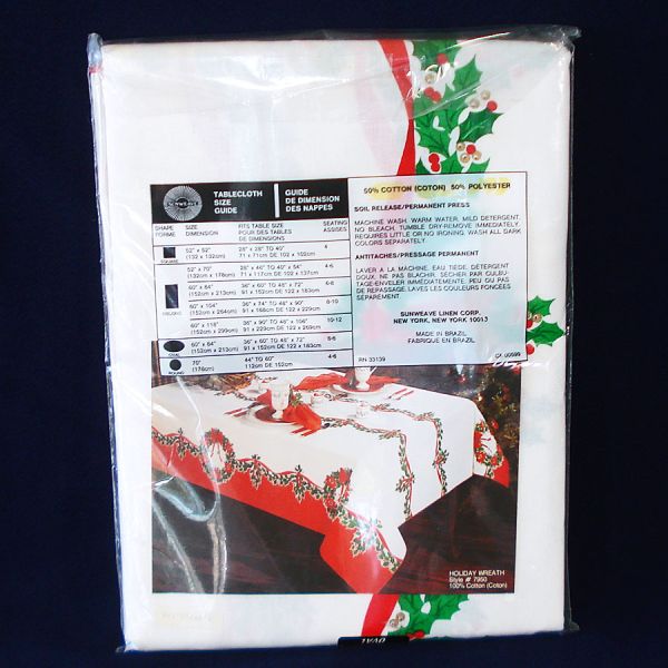 Christmas Holly Berries Red Ribbons Tablecloth 60 by 84 Sealed Mint #2