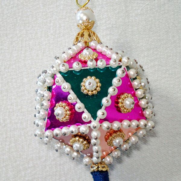 Colorful Beaded Harlequin Polygon Christmas Ornament #3
