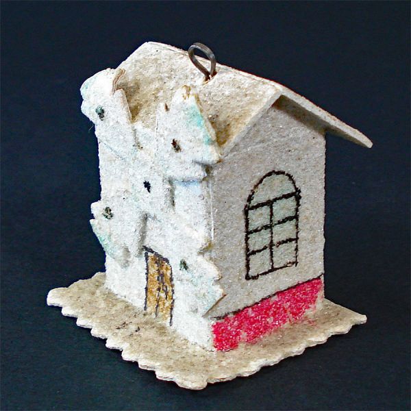 1930s USA Buggy, Czech Mica Cardboard House Christmas Ornaments #2