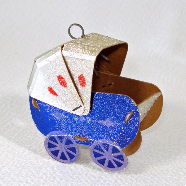 1930s USA Buggy, Czech Mica Cardboard House Christmas Ornaments #4