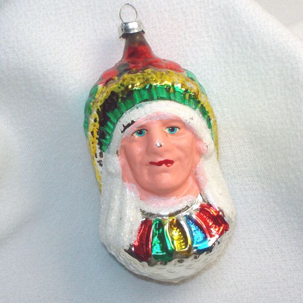 1950s West Germany Indian Chief Glass Christmas Ornament #1
