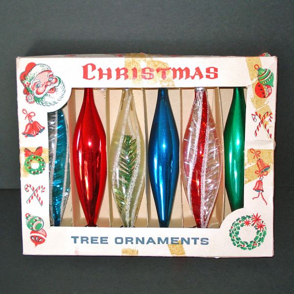 Box 1950s Icicle Drop Glass Christmas Ornaments