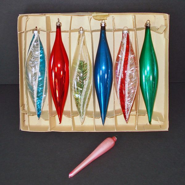 Box 1950s Icicle Drop Glass Christmas Ornaments #2