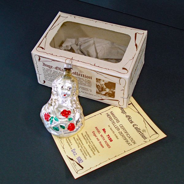 Inge 1982 Angel With Roses Christmas Ornament Mint in Box