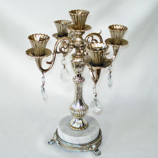 Mid Century 5 Arm Prism Candelabra Marble Base