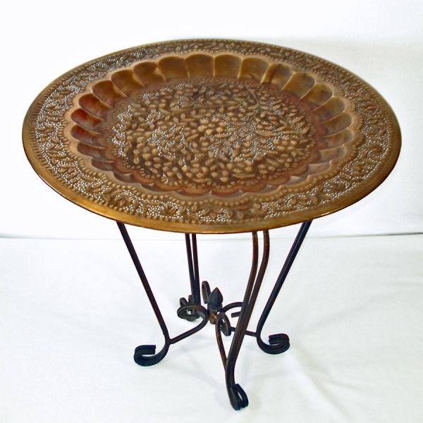 Solid Copper Embossed Patio Bistro Table Wrought Iron Base