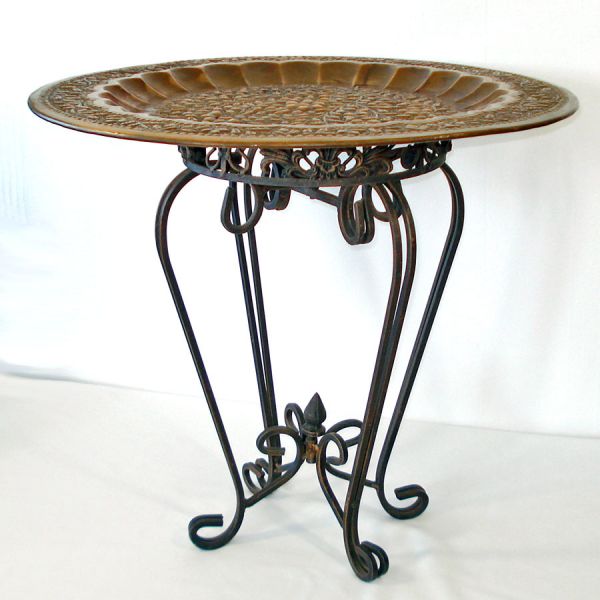 Solid Copper Embossed Patio Bistro Table Wrought Iron Base #2