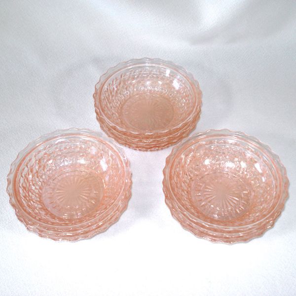 Jeannette Pink Holiday Glass Fruit Dessert Bowls Set of 9 #2