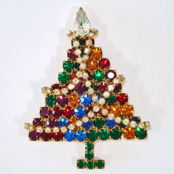 Rhinestone Garlands Christmas Tree Brooch Kenneth Lane KJL