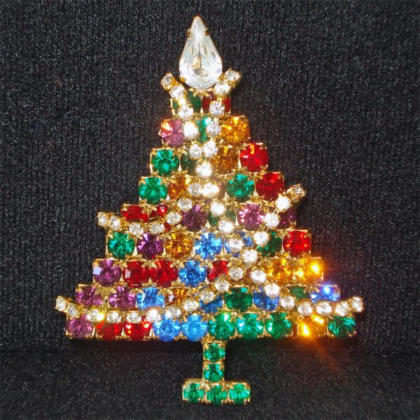 Rhinestone Garlands Christmas Tree Brooch Kenneth Lane KJL #2