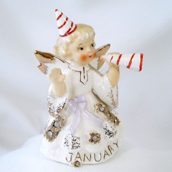 Lefton 1957 January Angel Figurine With Rhinestones