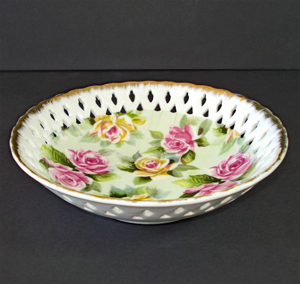 Lefton Reticulated Porcelain Roses Bowl #2