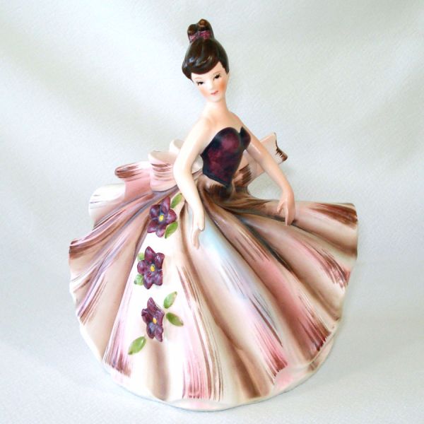 Lefton Dancing Lady Figurine Swirling Dress Applied Flowers