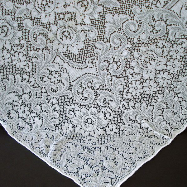 Mid Century White Lace Tablecloth 89 by 58 inches #3