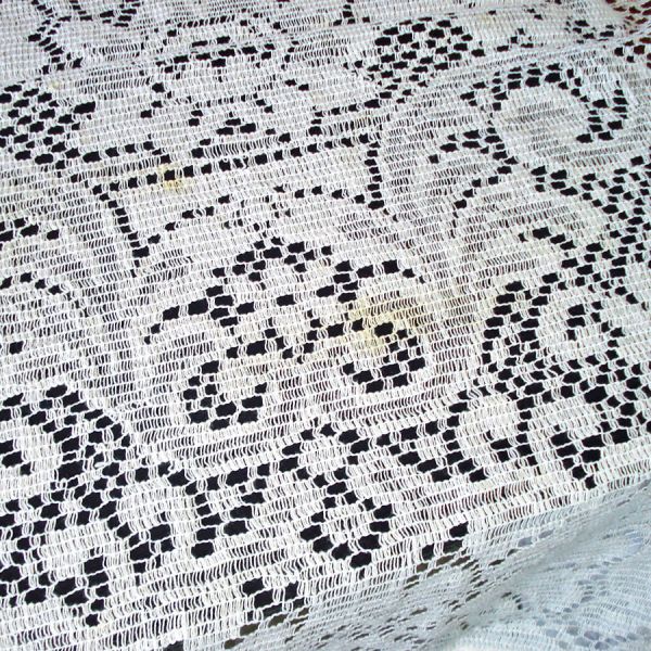 Mid Century White Lace Tablecloth 89 by 58 inches #4