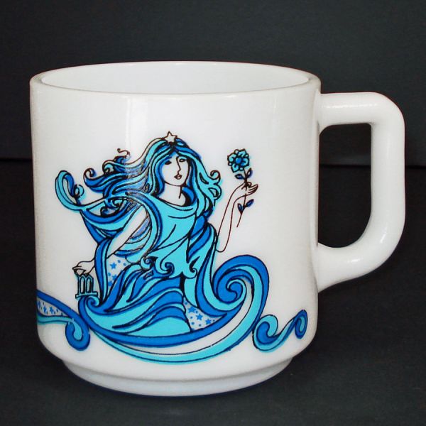 Brockway Virgo Zodiac Milk Glass Coffee Mug 1976