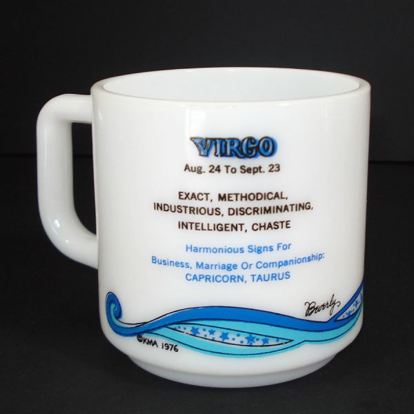 Brockway Virgo Zodiac Milk Glass Coffee Mug 1976 #2