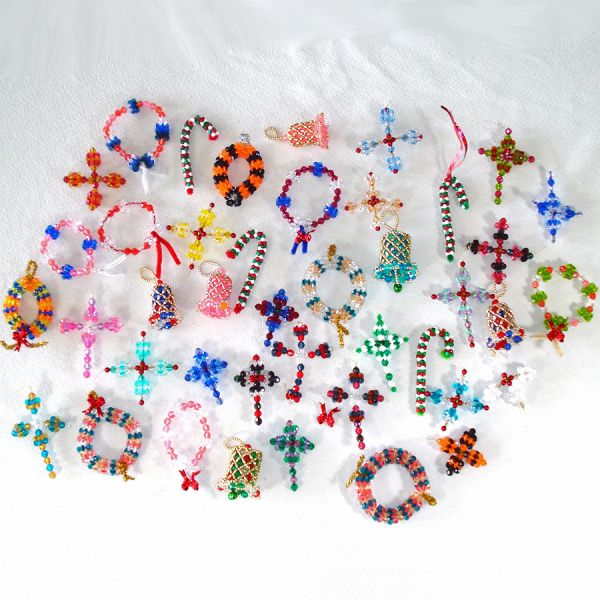 Lot 42 Hand Beaded Cross, Wreath, Bell Christmas Ornaments