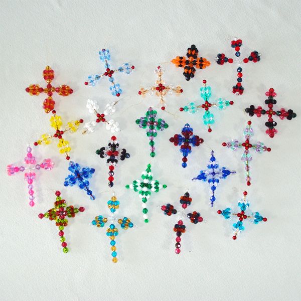 Lot 42 Hand Beaded Cross, Wreath, Bell Christmas Ornaments #2