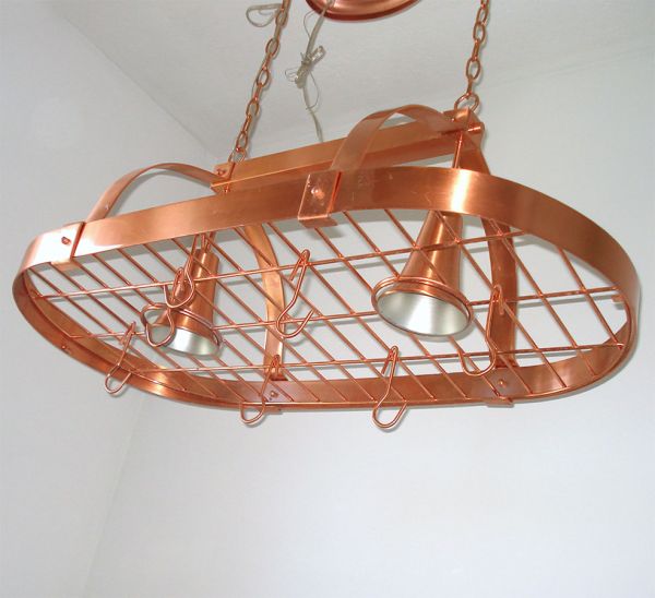 Lighted Hanging Copper Kitchen Pot Rack #2
