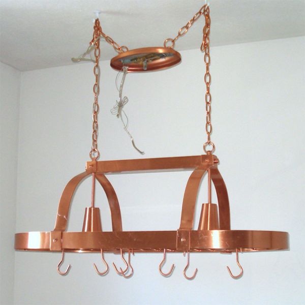 Lighted Hanging Copper Kitchen Pot Rack #3
