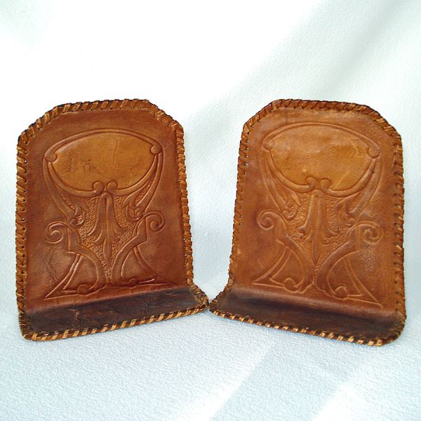 Arts Crafts Era Leather Bookends And Letter Holder #2