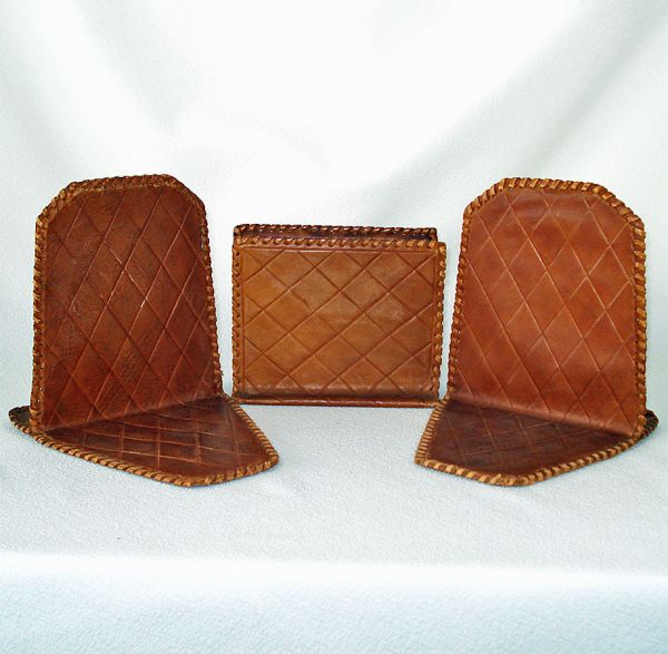 Arts Crafts Era Leather Bookends And Letter Holder #4