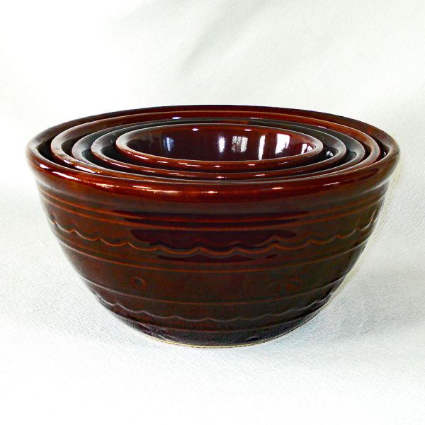 Marcrest Brown Daisy Dot Stoneware Set 5 Mixing Bowls #2