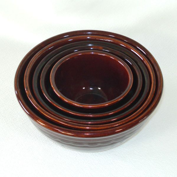 Marcrest Brown Daisy Dot Stoneware Set 5 Mixing Bowls #3