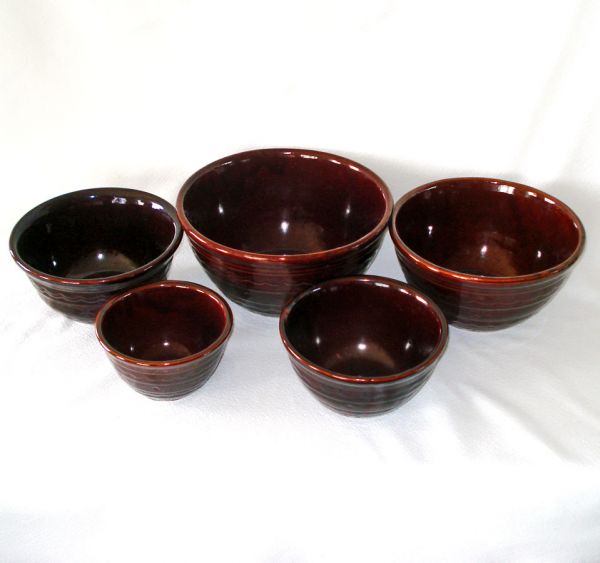 Marcrest Brown Daisy Dot Stoneware Set 5 Mixing Bowls #5