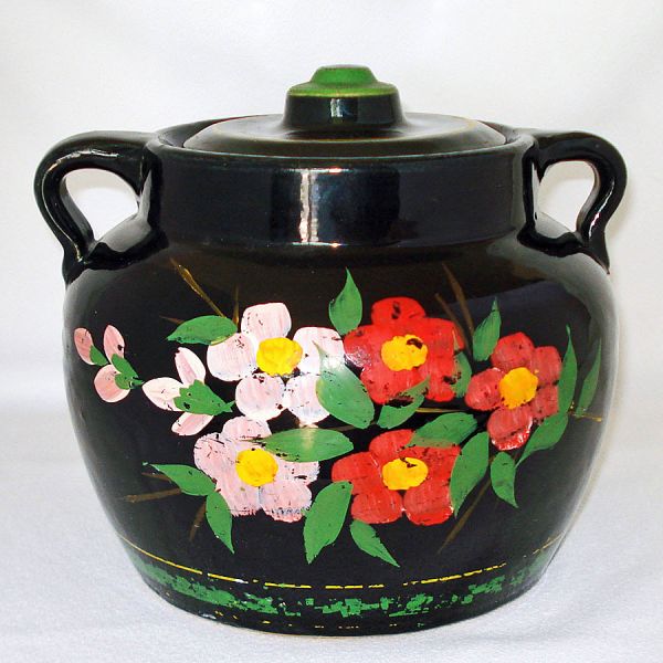 McCoy Pottery Bean Pot Shape Cookie Jar Painted Flowers