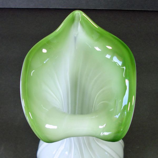 Art Glass Cased Green White Flower Form Vase #4