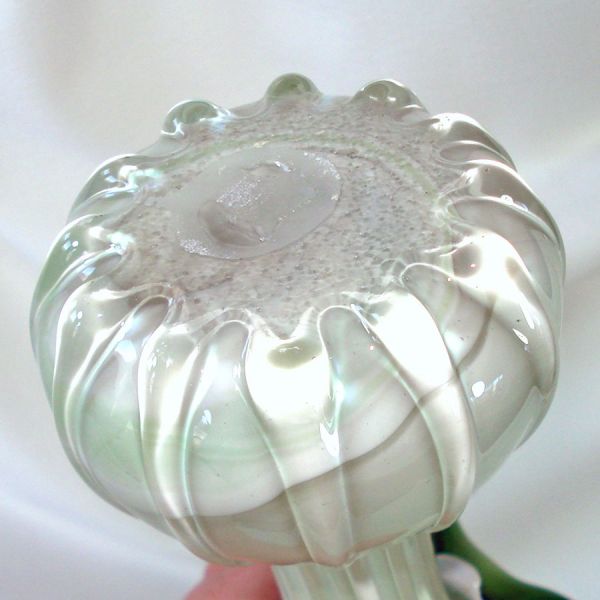Art Glass Cased Green White Flower Form Vase #5