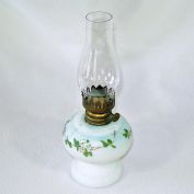 Antique Minature Oil Kerosene Lamp Painted Flowers Milk Glass