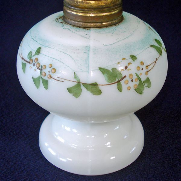 Antique Minature Oil Kerosene Lamp Painted Flowers Milk Glass #4