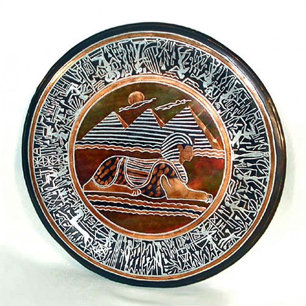 Large Mixed Metals Inlaid Egyptian Sphinx Charger