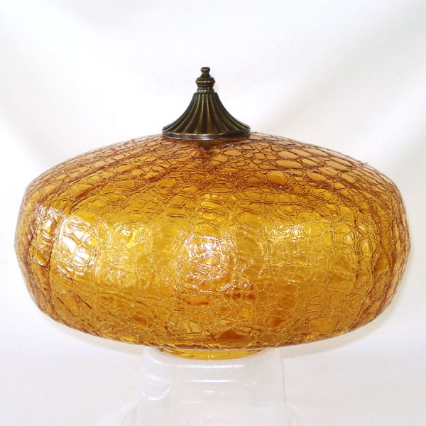 Amber Gold Crackle Glass Ellipse Mid Century Light Shade #2