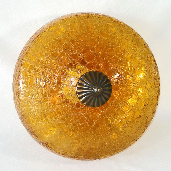 Amber Gold Crackle Glass Ellipse Mid Century Light Shade #3