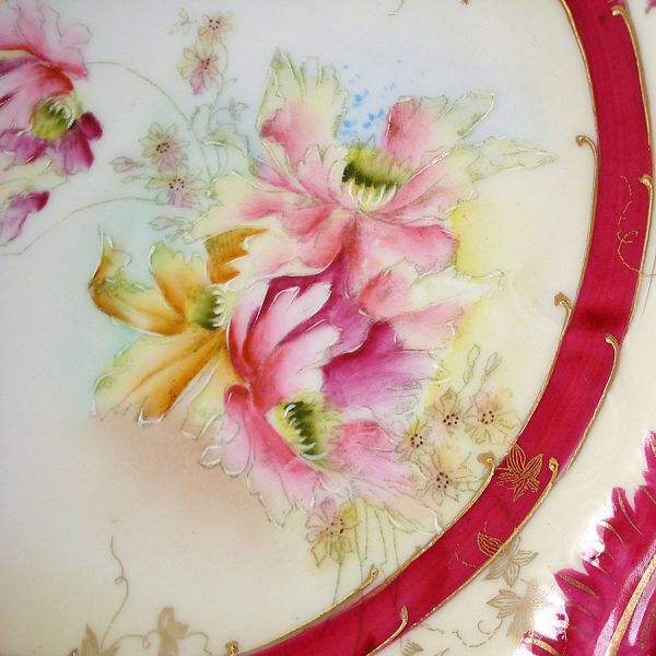 Hand Painted Orchids Porcelain Handled Cake Plate #2