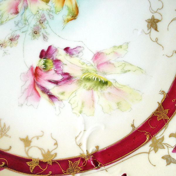 Hand Painted Orchids Porcelain Handled Cake Plate #3