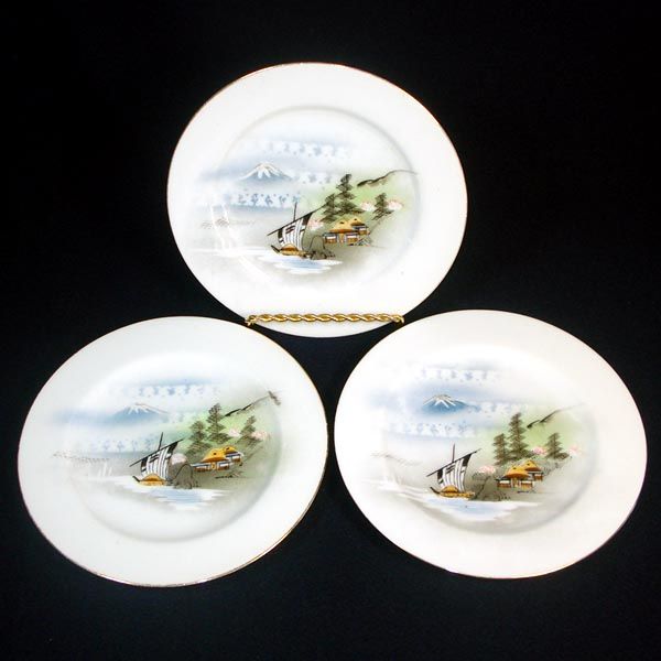 6 Pieces Oriental Landscape Scene Porcelain China Cups Plates Bowl #3
