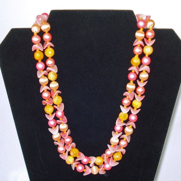 Pink and Apricot Beaded Mid Century Necklace #3