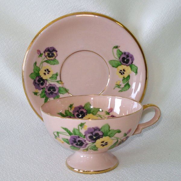 Leneige Pink Porcelain Pansies Teacup and Saucer #2