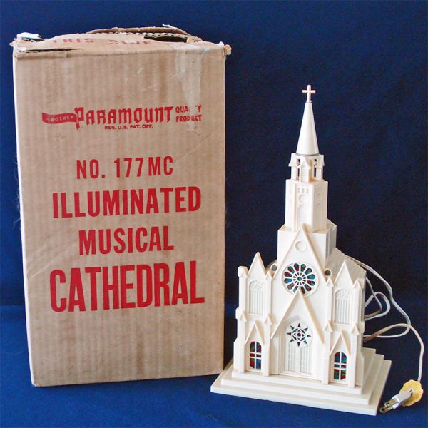 Paramount Raylite 1950s Musical Lighted Christmas Church In Box